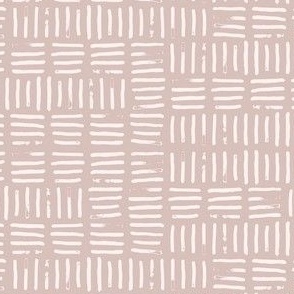 Brush stroke mudcloth | Small scale | Puce pink, creamy white | multidirectional geometric