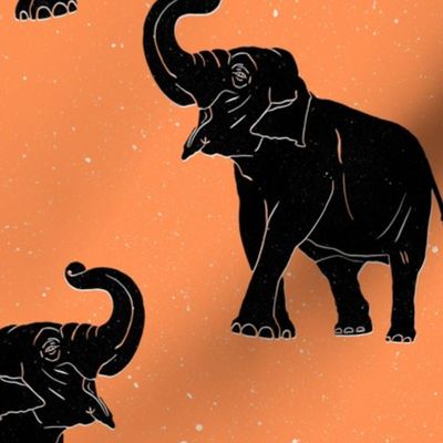 Elephant- block print - orange  background