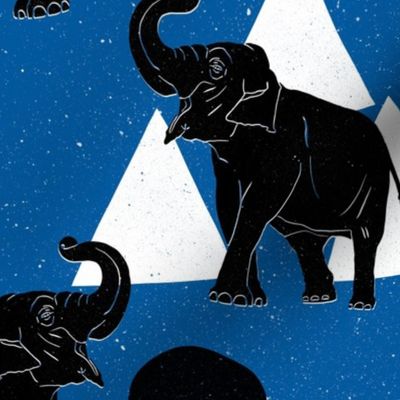 Elephant- block print - dark blue background- blocks