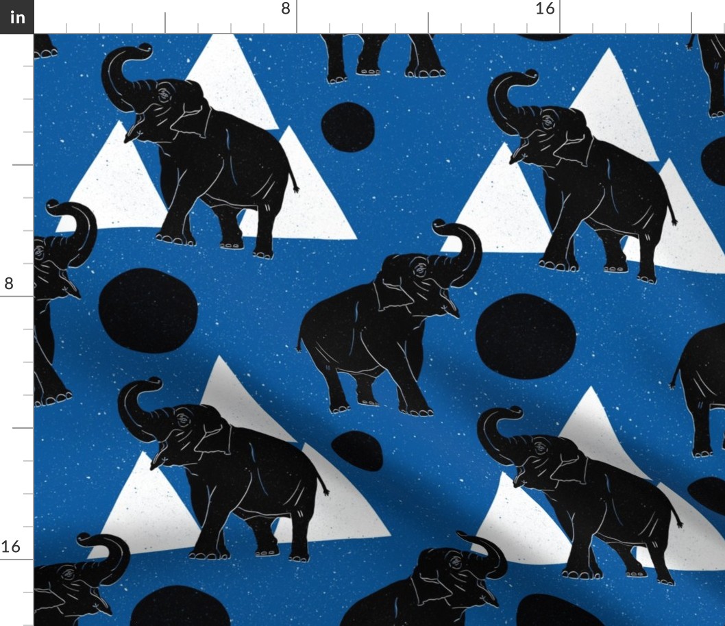 Elephant- block print - dark blue background- blocks