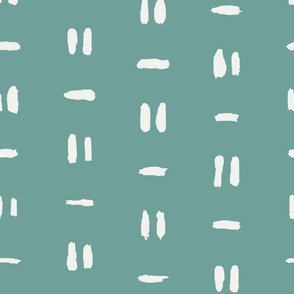 Minimalist Mudcloth block print | Large Scale | Teal Cyan, creamy white | multidirectional brush strokes