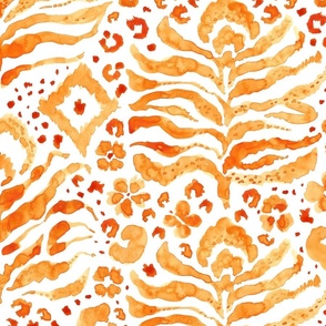 Abstract Animal Print- Wild Kat Watercolor in Tangerine Cadmium Orange-large repeat