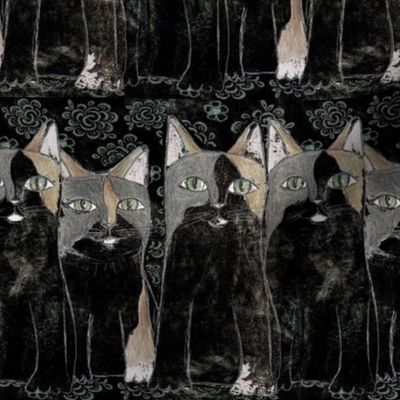 Line of cats - black