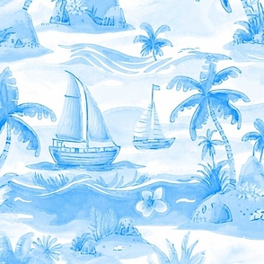 Hawaiian Islands Watercolor 24K original copy light blue toile