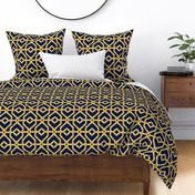 Preppy spring  bamboo trellis - marigold yellow on midnight blue - chinoiserie - medium