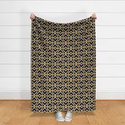 Preppy spring  bamboo trellis - marigold yellow on midnight blue - chinoiserie - medium