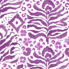 Abstract Animal-Wild Kat in Magenta Purple on White Large Repeat