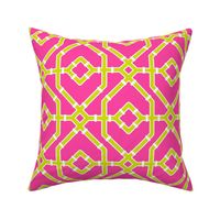 Preppy spring  bamboo trellis - chartreuse on hot pink - chinoiserie - medium
