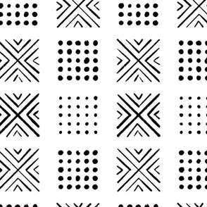 mod block print | Medium Scale | Bright white, true black | multidirectional geometric