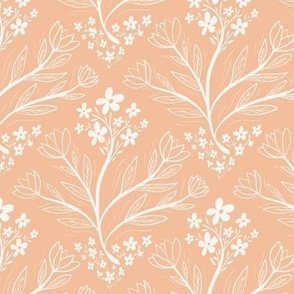 Cream Flowers on Peach, Wallpaper and Fabric,