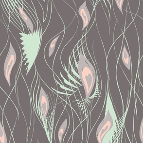 Peacock Abstract Curtain in  muted purple plum pink mint taupe - LARGE