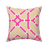 Preppy spring  bamboo trellis - hot pink on sand - bright chinoiserie - extra large