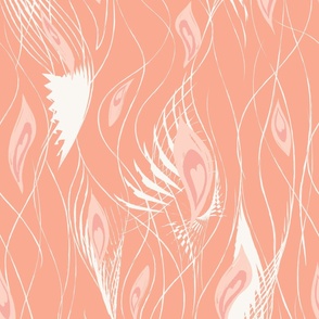 Peacock Abstract Curtain in Peach Cream Pink Monochromatic 