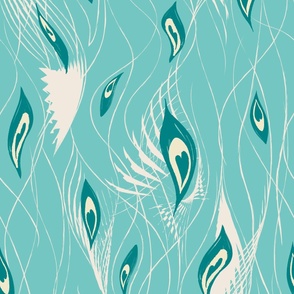 Peacock Abstract Curtain in aqua green mint curvy - LARGE