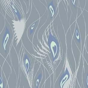 Peacock Abstract Curtain in Grey Blue Mint - LARGE