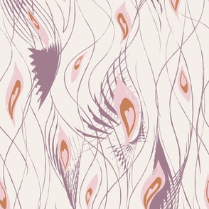 Peacock Abstract Curtain in Cream Purple Pink Cinnamon Brown - LARGE