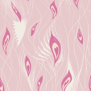 Peacock Abstract Curtain Pink Purple Cream - LARGE