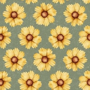 Yellow Flowers on Green - 8" repeat