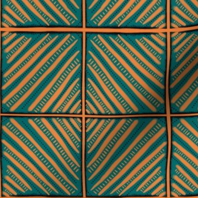Diamond Tribal Tiles in Teal and Orange
