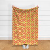 Preppy spring  bamboo trellis - chartreuse on papaya orange - bright chinoiserie - extra large