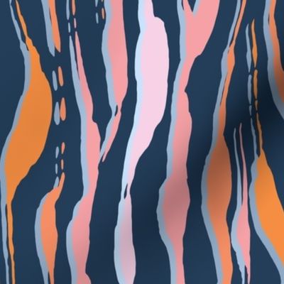 (M) animal print - peach orange and pink striped tiger-zebra on a blue background