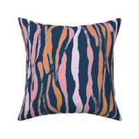 (M) animal print - peach orange and pink striped tiger-zebra on a blue background