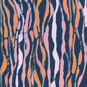 (M) animal print - peach orange and pink striped tiger-zebra on a blue background