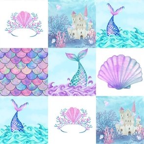 Pink Purple Watercolor Mermaid Patchwork