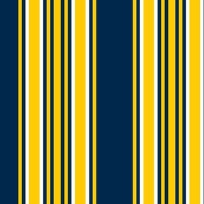 Michigan colors - Retro Stripes - Maize and White on Blue