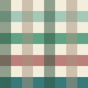 Fall preppy pastel plaid in teal, aqua, dusty pink, beige and white