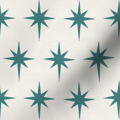 Preppy teal stars on a cream background for Christmas