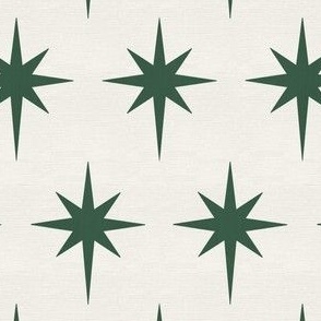 Preppy dark green stars on a cream background for Christmas