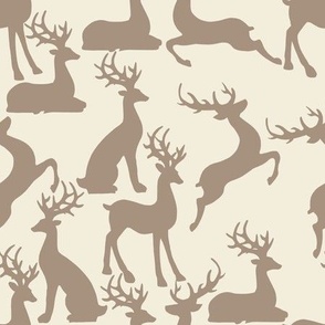 Beige jumping and sitting preppy reindeer for neutral christmas table fabric and wallpaper