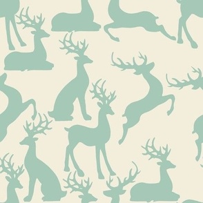 Aqua jumping and sitting preppy reindeer for christmas table fabric and wallpaper