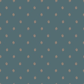 Halloween aesthetic botanical autumn leaves in teal green and orange, French country-inspired for upholstery, baby/kids/adults clothing, pillows / 230207 Spooky Sprigs / Medium Scale