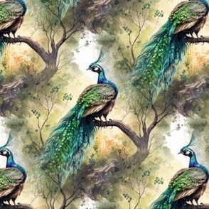 Watercolor Peacock Collage #6 - Medium Scale