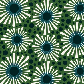 Retro Sunburst - Green and Teal - Large Scale