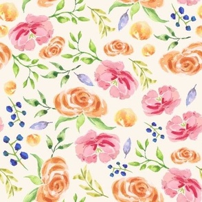 Hand Painted Watercolor Spring Floral on Cream Background