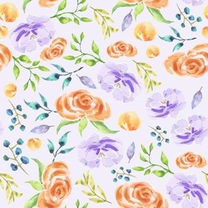 Hand Painted Watercolor Spring Floral on Lilac Background