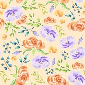Hand Painted Watercolor Spring Floral on Yellow Background
