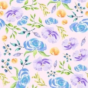 Hand Painted Watercolor Spring Purple Floral on Lilac Background