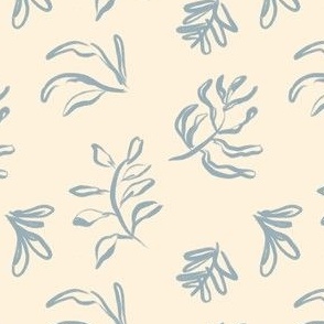 Two Tone Hand Drawn Abstract Leaves in Beige and Blue