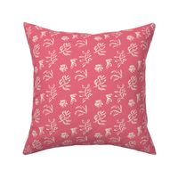 Two Tone Hand Drawn Abstract Floral in Shocking Pink and White