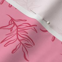 Two Tone Hand Drawn Abstract Leaves in Shocking Pink and Red