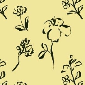 Two Tone Hand Drawn Abstract Floral in Yellow and Black