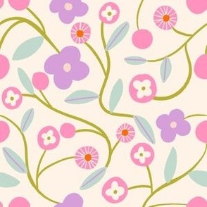Colorful Hand Drawn Floral Botanical in Beige Background