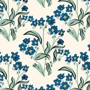 Hand Drawn Blue Forget Me Not Flower in Beige Background