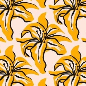 Hand Drawn Yellow Tropical Lily Flower in Beige Background