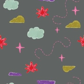 Vibrant Colorful Hand-Drawn Space Cloud in Grey Background