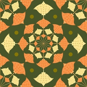 Spotted Eagle ray geometry_Orange_ beige and bottle green palette